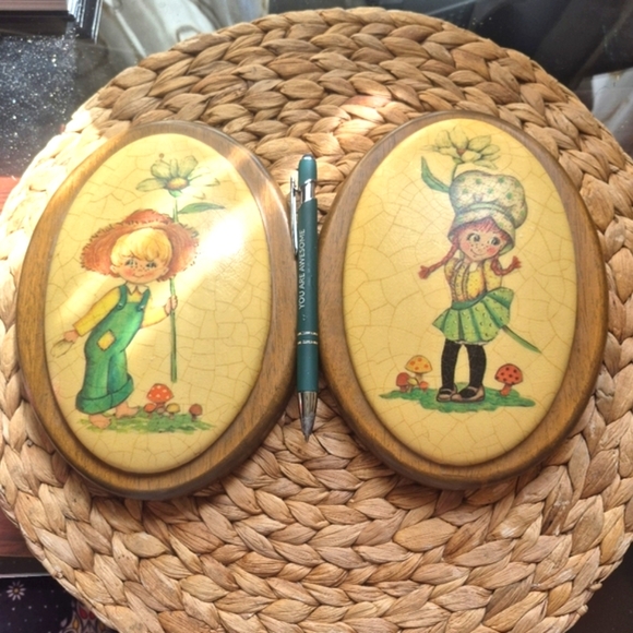 Vintage Oval Wall Plaques with Child Illustrations Cottagecore, Farmhouse Style - Picture 1 of 6